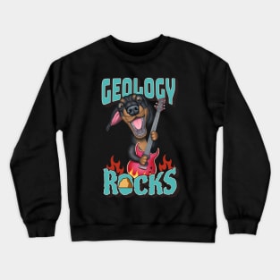 Cute Geology Rocks with dachshund doxie dog playing guitar Crewneck Sweatshirt